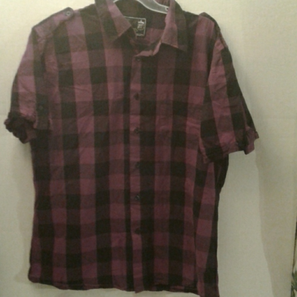 Elixir purple/black Plaid button down shirt L (H)